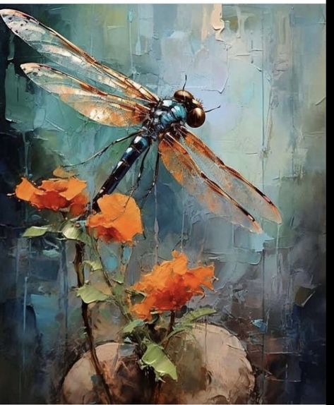 Dragonfly Painting, Colorful Dragonfly, Bright Paintings, Dragon Fly, Knife Painting, Insect Art, Flower Art Painting, Art Inspiration Painting, Art Painting Acrylic