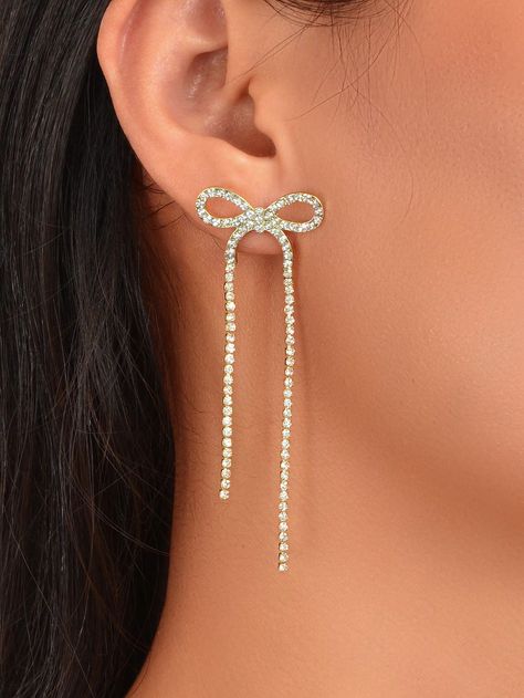 1pair Glamorous Rhinestone Bow Decor Clip On Earrings For Women For Daily Decoration | SHEIN USA Cute Prom Earrings, Earrings For Graduation, Prom Accessories Ideas, Rinestone Jewelry, Elegant Formal Clip-on Earrings With Rhinestones, Prom Jewelry Gold, Gold Prom Earrings, Prom Jewelry Ideas, Prom Accessories Jewelry