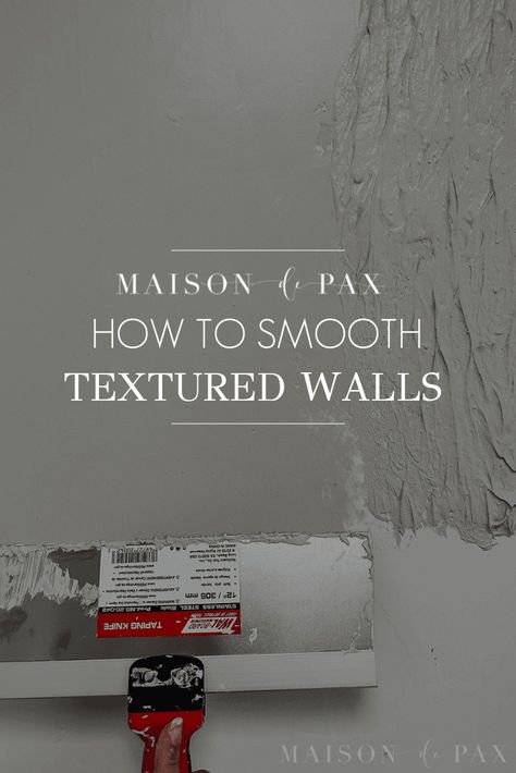 Don't love your old textured walls? Learn how to smooth textured walls with this simple DIY skim coating tutorial. Changing Wall Texture, How To Get Smooth Walls, How To Take Texture Off Walls, Texture On Walls Ideas, Rough Wall Texture Interior Design, Removing Texture From Walls, Get Rid Of Textured Walls, Old Textured Walls, No Texture Walls