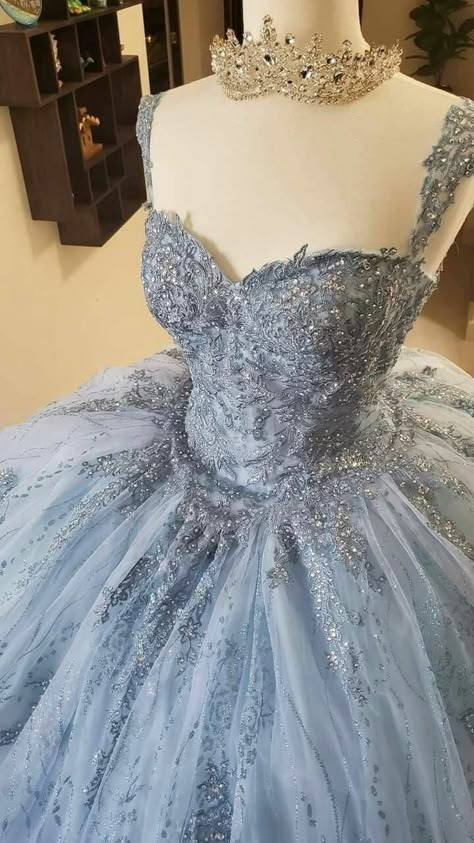 Wedding Dresses Royal Blue, Gown For Debut, Wedding Dresses Royal, Light Blue Quinceanera Dresses, Blue Wedding Dress Royal, Blue Wedding Gowns, Quince Dresses Blue, Debut Dresses, Xv Ideas