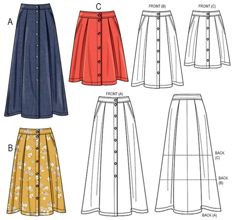 Sewing Pattern: Create a versatile A-line skirt with a buttoned front, offering mini, midi, and maxi length options. The skirt features soft pleats on both the front and back, along with convenient slash pockets and a waistband. Plus Size Sewing Patterns Free Dress Maxi Skirts, Free Skirt Sewing Patterns For Beginners, Maxi Skirt Patterns Sewing Free, Summer Skirt Pattern Free, Swirl Skirt Pattern Free, Modest Skirt Patterns, Linen Maxi Skirt Sewing Pattern, Free Maxi Skirt Sewing Pattern, A Line Skirt Pattern Free Maxi