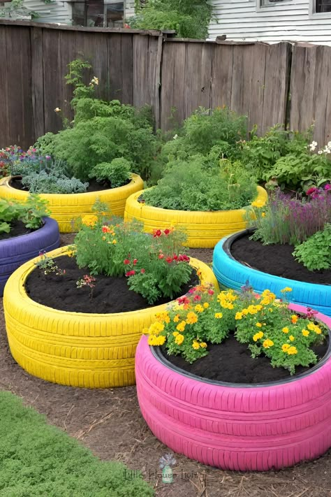 15 Cheap Raised Garden Bed Ideas Worth Making Rubber Tire Planters, Garden Tire Ideas, Tire Vegetable Garden Planters, Tire Planters Garden, Repurpose Tires Garden, Tire Raised Garden Bed, Small Garden Set Up, Outdoor Planting Ideas, Upcycled Raised Garden Beds