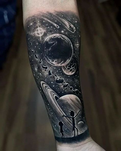 Space Arm Tattoo, Galaxy Tattoo Sleeve, Space Tattoo Sleeve, Outer Space Tattoos, Tattoo Space, Stencils Art, Cosmic Tattoo, Space Tattoos, Astronaut Tattoo