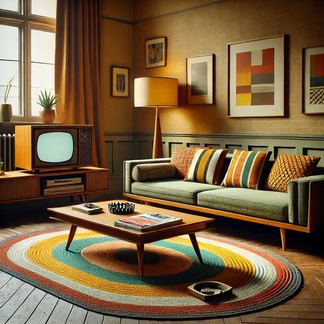 #maximalistdecor #interiordesign #homedecor #decorideas #transformyourspace #colorfulhome #bohemianstyle #eclecticdecor #designinspiration #boredpanda Mid Century Modern Living Room 70s, Madmen Living Room, 1960s Interior Design Living Rooms, 1960s Decor Interior Design, 60s House Decor, 1950 Home Decor, 60s Living Room, 80s Living Room, 1960s Interior Design