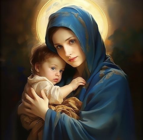 This enchanting artwork invites you to contemplate the profound love and sacred connection shared between a mother and her child, evoking a sense of awe and reverence that transcends time. It captures the bond between the Virgin Mary and the baby Jesus. Jesus Printable, Mary Images, Mother Mary Pictures, Mary Pictures, Mary And Baby Jesus, Virgin Mary Art, Mother Mary Images, Catholic Pictures, Infant Jesus