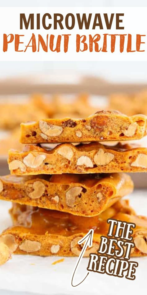 Microwave Peanut Brittle Recipe, Easy Peanut Brittle, Easy Peanut Brittle Recipe, Easy Food Gifts, Homemade Peanut Brittle, Microwave Peanut Brittle, Holiday Candy Recipes, Peanut Brittle Recipe, Brittle Recipes