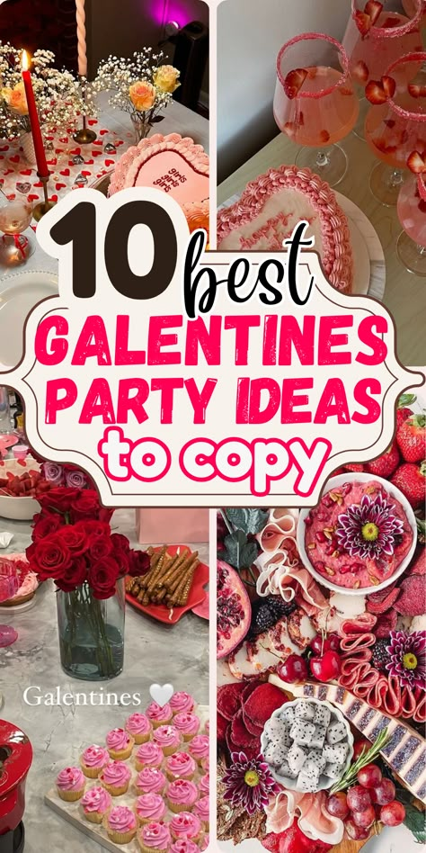 Celebrate friendship in style with these fun and aesthetic Galentine's party ideas! 💕✨ From chic party decor and tablescapes to brunch, dinner party, or sleepover themes, there’s something for every vibe. Plan a girls' night with creative cocktails, party food ideas, and games, or host a cozy movie night or picnic. Don’t forget the perfect invitations, photoshoot moments, and outfits! Click now for the ultimate Galentine’s party inspiration! Valentine Sweet 16 Party Ideas, Galentines Party Taco Bar, Girlfriend Get Together Ideas, Small Galentines Party Ideas Girls Night, Christian Galentines Party Ideas Girls Night, Book Club Valentines Day, Galentines Girls Night In, Galentines Party Invitations Free, Galentines Party Activities Adult