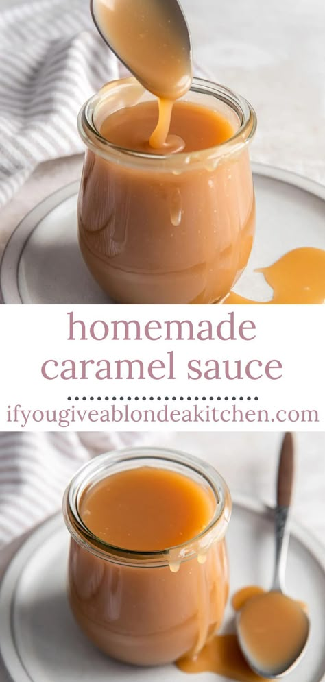 This Caramel Sauce Recipe only requires 5 ingredients and it's so delicious. They are easy to find and may already be in your kitchen! It keeps for 1 month stored in an airtight container and you’ll have caramel sauce ready to go whenever you need it! Make Caramel Sauce, Ice Cream Cheesecake, Caramel Sauce Recipe, Easy Caramel, Caramel Recipes Sauce, How To Make Caramel, Cream Cheesecake, Homemade Caramel Sauce, Caramel Topping