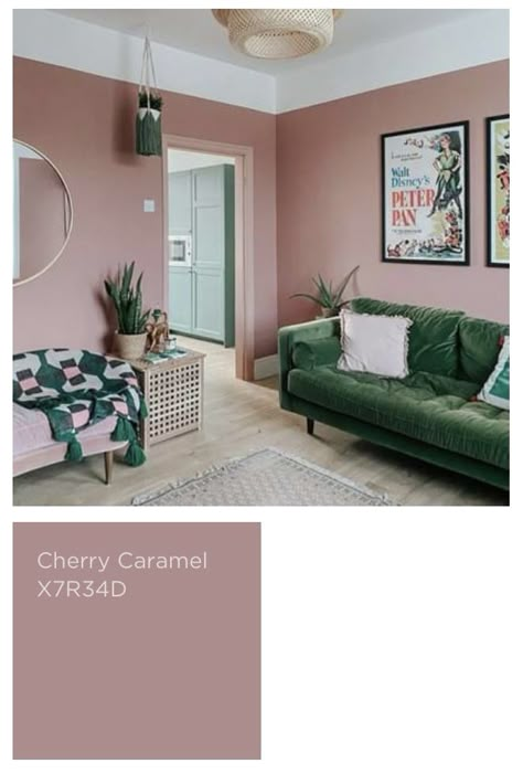 Blush Pink And Olive Green Bedroom, Sage Green And Dusky Pink Living Room, Dark Green And Blush Living Room, Green Sage And Mauve Pink Bedroom, Deep Green And Pink Bedroom, Muted Pink Office, Green And Pink Painted Walls, Powder Pink Bedroom Ideas, Pink Green Bedroom Decor