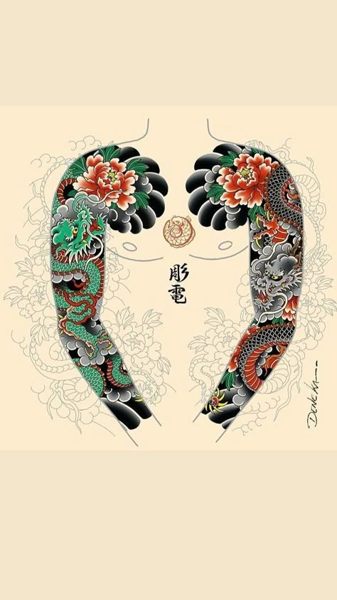 Sleeve Tattoos Dragon, Irezumi Tattoos Sleeve, Dragon Tattoo Japanese Style, Dragon Tattoo Full Sleeve, Irezumi Sleeve, Arm Tattoos Japanese, Traditional Tattoo Dragon, Traditional Japanese Tattoo Sleeve, Borneo Tattoos