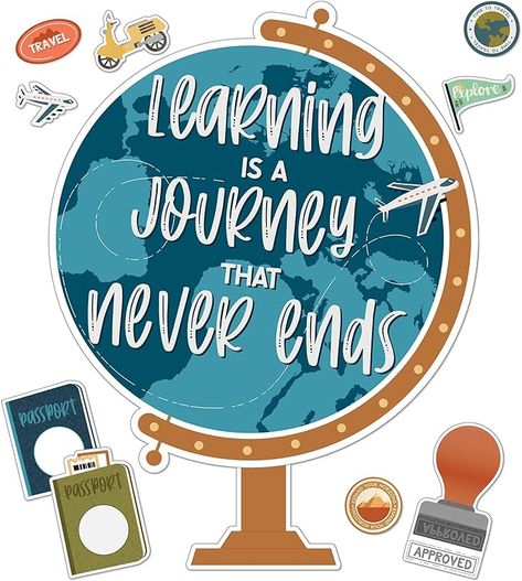 Amazon.com: Carson Dellosa Learning is a Journey 45-Piece Travel Theme Classroom Decor Bulletin Board Set, Travel Classroom Theme Set, Bulletin Board Decorations, Travel Classroom Decor : Office Products Explore Pennant, World Bulletin Board, Adventure Classroom, Approved Stamp, Travel Theme Classroom, Daycare Decor, Adventure Decor, Classroom Bulletin Board, Carson Dellosa