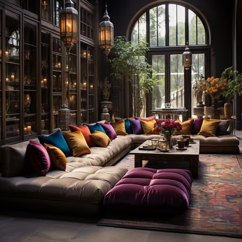 Eclectic Old World Decor, Lounge Design Ideas, Turkish Home Decor Interiors, Arabian House Interior, Middle Eastern Mansion, Crazy Rich Asians House Interior, Arab Style House Interior Design, Luxury Arab House, Witch House Interior