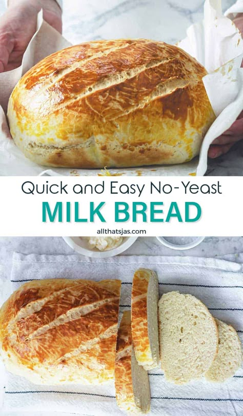 Yeast Free Dutch Oven Bread, Easy Bake Bread No Yeast, Non Yeast Bread, Recipes Using Old Milk, No Yeast Sweet Bread, Quick No Rise Bread, Selfrisingflour Bread Recipes, Quick Yeast Bread Recipes, Milk Bread Bread Machine