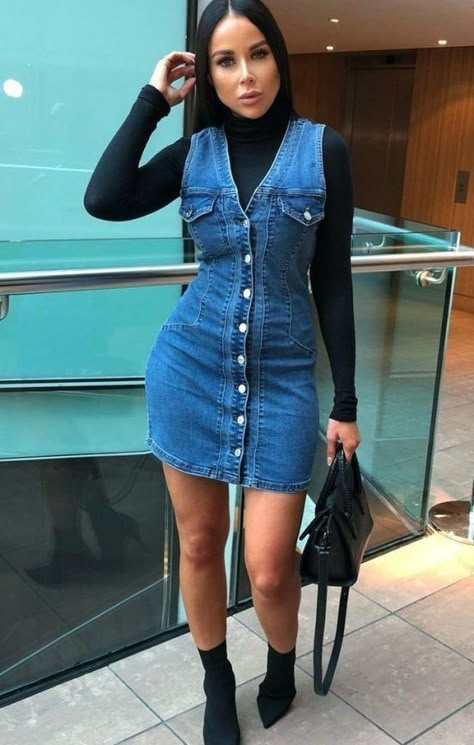 14 Denim Dresses We’re In Love With For Summer Jeans Dress Outfit, Denim Dress Outfit, Button Down Denim Dress, Strapless Denim Dress, Denim Pinafore Dress, Denim Pinafore, Winter Dress Outfits, Fall Dress Outfit, All Jeans