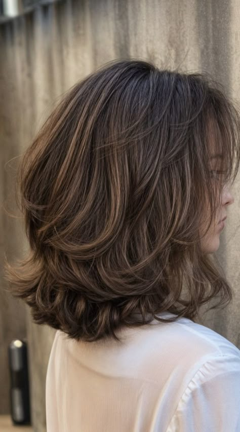 shoulder-length layered haircut Haircut Layers Short Hair, Short Long Layers Haircut, Short Hair Medium Layers, Medium Hairstyle With Layers Women, Haircut From Long To Short, 2 Layer Haircut Short, Layering Medium Length Hair, Layered Haircuts For Medium Short Hair, One Length Layered Hair