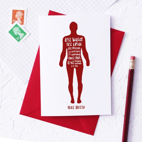 Funny Valentine's Day Card  100% HOTTY BODY by NewtonAndTheApple Biology Valentines, Chemistry Love, Human Cell, Ruby Anniversary Gifts, Funny Valentines Cards, Apple Shop, Ruby Anniversary, Your Person, Science Themes