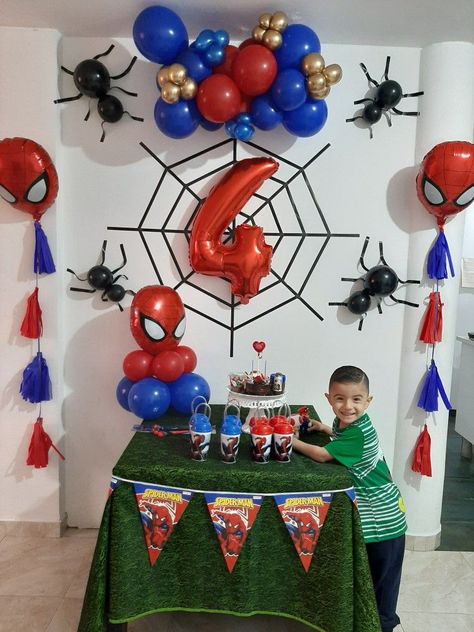 Spiderman Birthday Theme Decoration, Spider Man Theme Decoration, Birthday Theme Spiderman, Spiderman Theme Decoration, Spiderman Ballon Decoration, Simple Spider Man Birthday Decor, Spider Man Party Decoration, Birthday Spiderman Decoration, Spider Man Birthday Decor