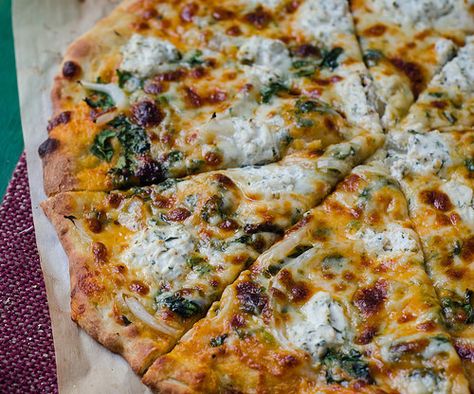 Creamy Pumpkin Pizza with Truffled Gouda and Herbed Ricotta Gouda Pizza, Herbed Ricotta, Butternut Squash Pizza, Pumpkin Pizza, Ricotta Pizza, Sweet Pizza, Spinach Pizza, Pumpkin Sauce, Making Homemade Pizza