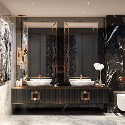 Luxury Bathroom on Behance Luxury Vanity Ideas Bathroom, Bathroom Luxury Modern, Modern Washroom Design, Luxury Vanity, Modern Luxury Bathroom, Bathroom Vanity Designs, Bathroom Decor Luxury, Washroom Design, Classic Bathroom