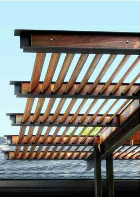 Steel beam pergola idea Detached Pergola, Pergola Metal, Terrace Roof, Kids Canopy, Wooden Terrace, Patio Pergola, Crib Canopy, Modern Pergola, Pergola Attached To House