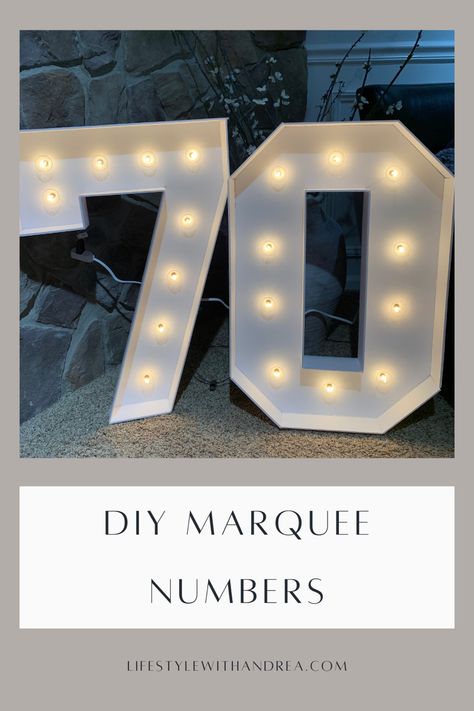 These easy DIY marquee numbers will really upgrade your party decorations! Use them for your next birthday party or switch it up and make marquee letters for any party occasion! Diy Number 50 Cardboard, Diy Lighted Numbers, Diy Light Up Letters Foam Board, Number Marquee Diy, Sweet 16 Marquee Numbers, Diy Marquee Letters Cardboard, Diy Giant Numbers With Lights, Diy Light Letters How To Make, Paper Numbers Diy