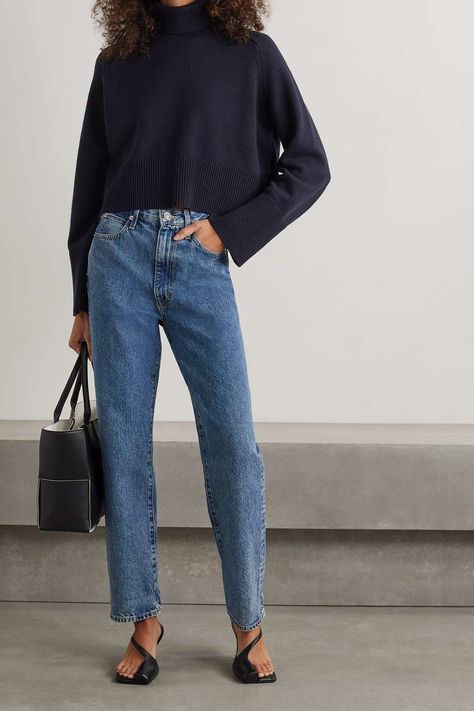 Turtle Neck Street Style, Blue Jean Outfits, Turtleneck Outfit, Cashmere Turtleneck, Michael Kors Collection, Casual Denim, Jean Outfits, Net A Porter, In Fashion