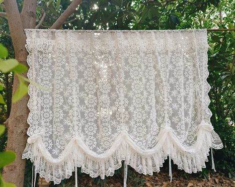 Etsy :: Your place to buy and sell all things handmade French Lace Curtains The Vermont Country Store, Modern Grandma Decor, Lace Curtains Aesthetic, Cottage Core Curtains, French Country Curtains Living Room, Victorian Drapes, Rustic Curtain Ideas, Shabby Chic Kitchen Curtains, Rustic Kitchen Curtains