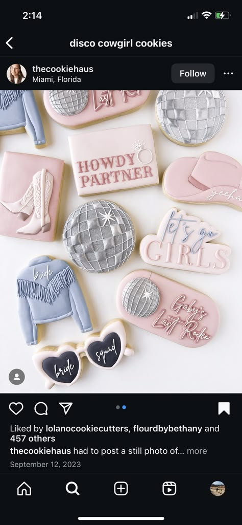 Last Rodeo Bachelorette Cookies, Last Rodeo Bachelorette Party Cookies, Dolly Parton Cookies, Cowgirl Cookies Decorated, Disco Cowgirl Cookies, Nashville Cookies, Rodeo Cookies, Western Cookies, Bachelorette Party Cookies