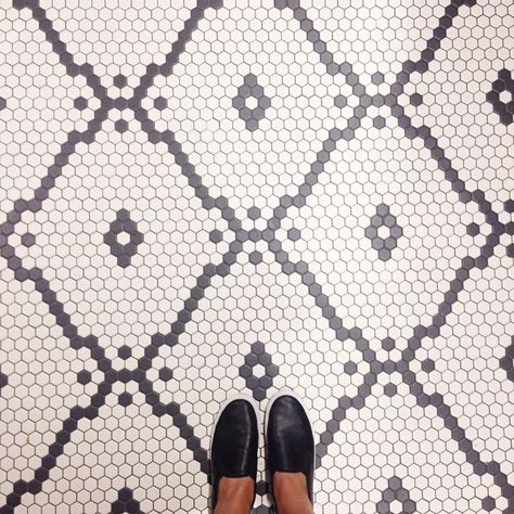 Chloe List on Instagram: “#ihavethisthingwithfloors” French Bistro Floor Tiles, Penny Tile Floors, Hall Tiles, Hexagonal Tiles, Bedford Street, Hex Tile, Penny Tile, Patterned Floor Tiles, Flooring Store