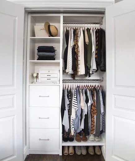 After: Stylishly Sorted | Whether you just moved into a new home with big, empty closets or you’re battling a closet that’s been cluttered for years, these three closet overhauls by ultra-organized (and super-stylish) bloggers are full of smart tidying tips. Flip through these inspiring before-and-after photos, then shop the sources. Your dream closet awaits. Tidying Tips, Diy Kast, Master Closet Organization, Closet Small Bedroom, Organized Closet, Tiny Closet, Reach In Closet, Organizer Ideas, Closet Renovation