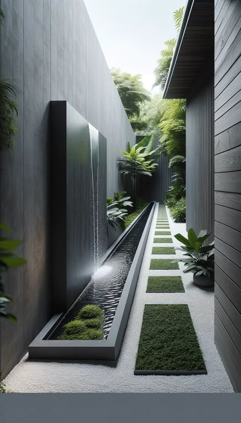 Narrow Backyard Ideas, Narrow Backyard, Kolam Air, Taman Air, Outdoor Water Feature, Courtyard Gardens Design, Modern Backyard Landscaping, Home Garden Design, Modern Backyard