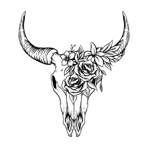 Bull Horns Tattoo Women, Boho Bull Skull Tattoo, Bullhead Tattoo With Flowers, Steer Head Tattoo Women, Bull Skull Chest Tattoo Female, Feminine Cow Skull Tattoo, Bull Skull Tattoo Stencil, Cow Skull Knee Tattoo, Bull Skeleton Tattoo