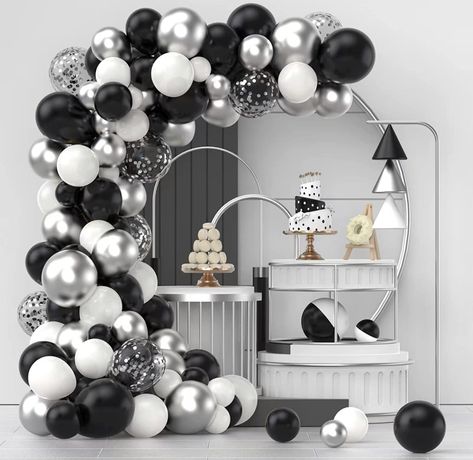 Themes For Birthday Parties, 60th Birthday Party Themes, Themes For Birthday, New Years Eve 2023, Wednesday Addams Birthday, Balloon Arch Diy, Wedding Anniversary Party Decorations, Silver Party Decorations, Garland Birthday