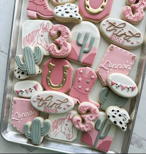 Cowgirl Royal Icing Cookies, Cowgirl Disco Cookies, Rodeo Themed Cookies, Nashville Cookies Decorated, Cowgirl Third Birthday, Cowgirl Cookies Birthday, Pink Cowgirl Cookies, Cowgirl Cookies Decorated, Rodeo Cookies