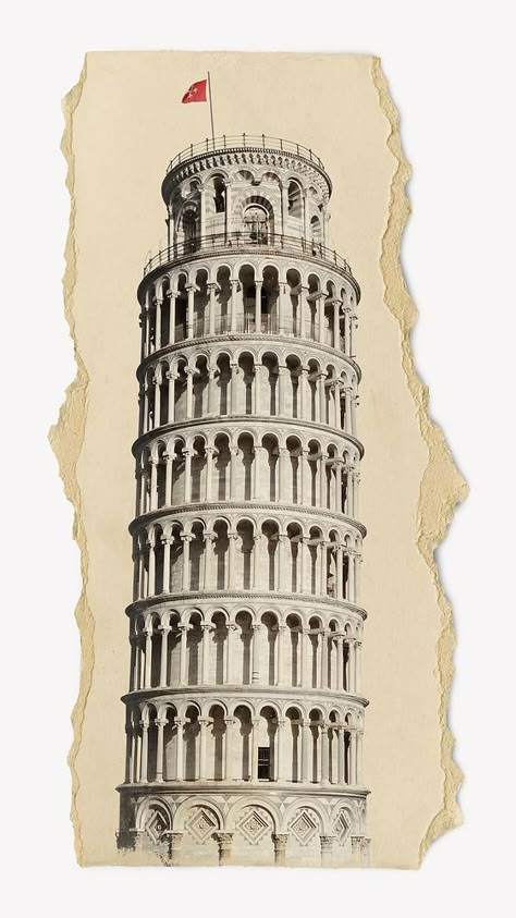 Leaning Tower, Italy landmark, ripped paper collage element | free image by rawpixel.com / Kappy Vintage Design For Scrapbook, Ripped Paper Collage, Antique Architecture, History Icon, Ripped Paper, Graphic Shapes Design, Pisa Italy, Tower Of Pisa, Vintage Png