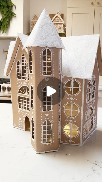 Xmas Village Diy Cardboard Houses, Victorian Gingerbread House Template, Cardboard Box Gingerbread House Diy, Card Board Gingerbread House, Diy Large Gingerbread House, Gingerbread A Frame, Ginger Bread Houses Easy, Cardboard Gingerbread House Diy Lifesize, Diy Giant Gingerbread House