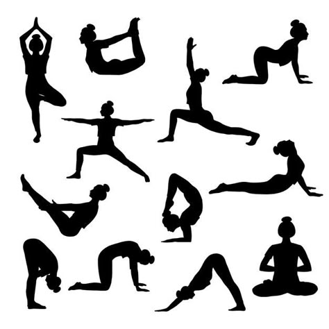 Yoga Poses Black And White, Yoga Pose Silhouette, Yoga Basement, Yoga Black And White, Silhouette Yoga, Yoga Silhouette, People Doing Yoga, Yoga Png, Yoga Posses