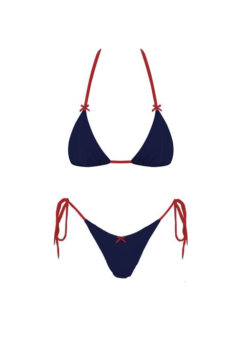 Navy bikini with red lining and bows Size and Fit: Adjustable string ties Fits true to size 4th July Outfit, 4th Of July Bikinis, Swim Outfit, Summer Two Piece Outfits, Swimsuit Inspo, 4th Of July Outfit, 4th Of July Outfits, Cute Bathing Suits, Cute Swimsuits