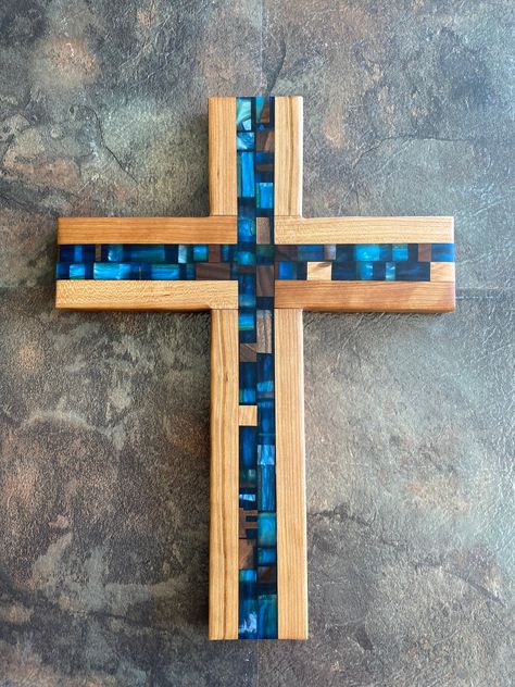 Christian decor, cross, Christian wall hanging, Jesus gift, cross gift, crucifix, Christian gift, wedding gift, confirmation gift, jesus by TrueGritWorkshop on Etsy Hanging Crosses On Wall Ideas, Wood Crosses Ideas Rustic, Wooden Cross Ideas, Wood Cross Crafts, Christian Wood Crafts, Cross Wood Projects, Wooden Crosses Handmade, Wood Crosses Ideas, Epoxy Cross