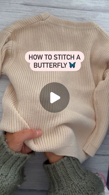 Ideas For Embroidery On Clothes, How To Embroider Simple Flowers, Embroidery Cute Animals, How To Embroider A Butterfly, Fun Things To Embroider, Yarn Embroidery Flowers, Butterfly Embroidery Pattern Free, Yarn Embroidery On Sweater Diy, Embroidery Butterfly Easy