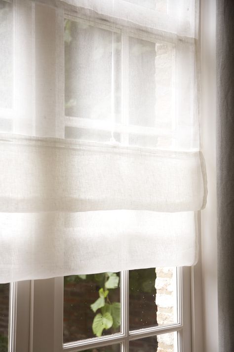 Province Sheer Roman Blinds, Sheer Roman Shades, Linen Drapery Panels, Sheer Blinds, Diy Window Treatments, Linen Drapery, House Blinds, Interior Windows, Diy Window