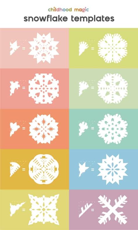 Paper Snowflake Template - Childhood Magic Snowflake Printables, Paper Snowflakes Easy, Snowflakes For Kids, Printable Snowflake Template, Paper Snowflake Designs, Paper Snowflake Template, Paper Snowflake Patterns, Homemade Paper, Snowflake Stencil