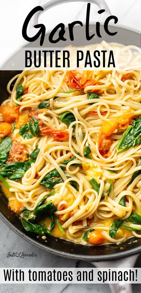 Pasta With Tomato And Spinach, Garlic Butter Pasta With Vegetables, Pasta With Chicken Spinach And Tomatoes, Spaghetti Spinach Tomato, Easy Tomato Butter Pasta, Spaghetti And Spinach With Sundried Tomatoes, Pasta Sauce With Spinach, Pasta Using Fresh Tomatoes, Recipes With Spinach And Tomatoes