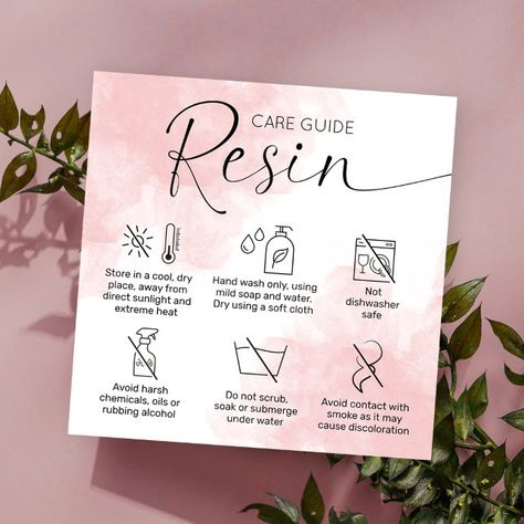 Logo Design For Resin Art, Resin Care Card, Resin Coaster Design, Resin Logo Design, Crafter Logo, Pink Watercolor Background, Resin Works, Care Instructions Card, Resin Arts