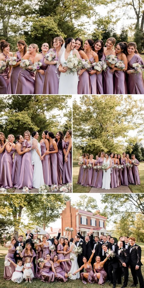 This summer wedding party in Nashville, Tennessee create the perfect look with the groomsmen rocking black and white tuxes and the bridesmaids rocking silky lavender bridesmaid dresses. | John Myers Photography & Videography Bridesmaids Summer Dresses, Lavender And Mauve Bridesmaid Dresses, Lilac And Pink Bridesmaid Dresses, Silk Lavender Bridesmaid Dresses, Groomsmaid Dresses, Green And Purple Wedding Theme Bridesmaid Dresses, Purple Summer Wedding Colors, Bridesmaids Lavender Dresses, Lavender Wedding Dress Bridesmaid