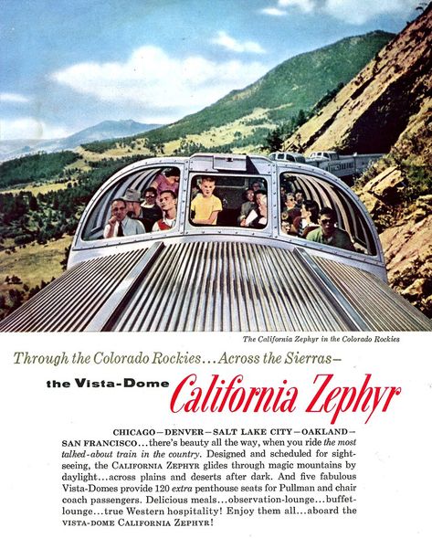 Zephyr Train, California Zephyr, Vintage Trains, Railroad Art, Aviation Posters, Train Posters, Train Cars, Railway Posters, Train Art