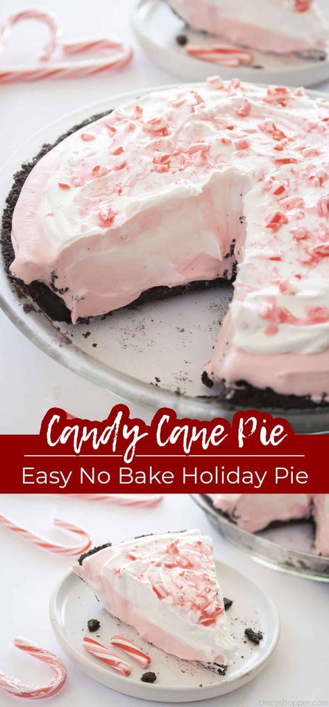 No Bake Christmas Pie Recipes, No Bake Peppermint Pie, Christmas Dessert Peppermint, No Bake Candy Cane Pie, Christmas Pies Easy, Christmas Peppermint Desserts, Christmas Desserts Easy Pie, Pies For Christmas Desserts, Candy Cane Pie Recipe