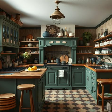 Create a unique Victorian apothecary-inspired kitchen with labeled glass-front cabinets and intricate crown molding. #VictorianApothecary #VintageCharm 🧪 St Charles Kitchen Cabinets, Kitchen Historic Home, Victoria Kitchen Ideas, Victorian Revival Interior, Old Victorian Homes Interior Kitchen, Apothecary Kitchen Cabinets, Victorian Inspired Kitchen, 1880s Kitchen, Victorian Kitchen Aesthetic