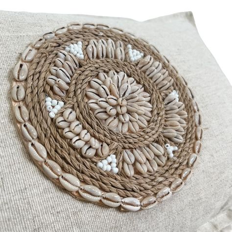 Coastal & Beach Themed Cushions | Buy Online, Pay Later | Australia-Wide Embellished Cushions, Shell Accessories, Beautiful Shells, Diy Beading, Coastal Boho, Cowrie Shells, Boho Accessories, Coastal Beaches, Blanket Wrap