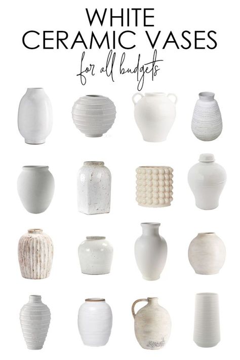 Gorgeous white ceramic vase options for all budgets. Also includes inspiration photos for styling! #homedecor #whitevase #vases #homedecoratingtips White Vases Decor Ideas Ceramic, What To Put In Vases Decor Ideas, Small Vase Decorating Ideas, Small Ceramic Vase, White Vases Decor Ideas, Vase Design Ideas, Ceramic Vase Decor, Vases Decor Bedroom, Vase Decorating Ideas